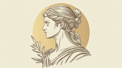 Wall Mural - elegant vector outline drawing of a classic greek statue. trendy bohemian style with an antique twis