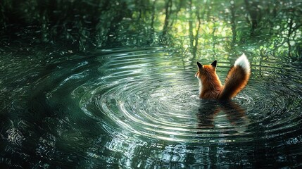 Canvas Print -   Red Fox in Water -