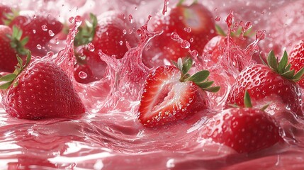 Poster -   A cluster of strawberries diving into a pool with a water splash on top