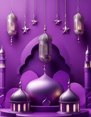 Purple mosque with lanterns