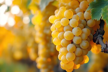 Poster - Fresh Yellow Grapes Hanging from Vine in Sunlight