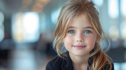 Poster - Portrait of a young girl with blonde hair and blue eyes