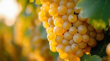 Wall Mural - Close-Up of Yellow Grapes Hanging From Vine