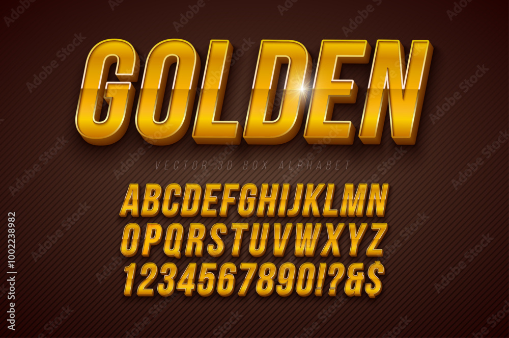 Vector 3d Alphabet Font Set with Golden Frame and Shadow on Dark ...
