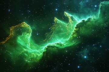 Wall Mural - green nebula. glowing star in abstract galactic background