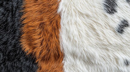 Poster -   A close-up of a black, orange, and white fur texture with a black dot on its left side