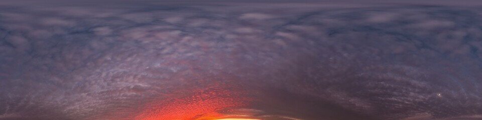 Wall Mural - Dramatic Sunset sky 360 panorama. Vibrant sky with bright glowing red pink Cumulus clouds. HDR 360 seamless spherical panorama. Sky dome for aerial drone panoramas. Climate and weather change.