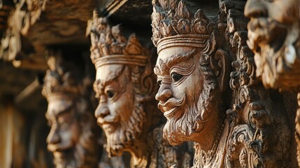 Wall Mural - Close-up of intricate carvings on the walls of Wat Pha Nam Yoi, showcasing the temple artistry.