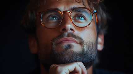 A Man Wearing Glasses Deep in Thought with His Hand on His Chin
