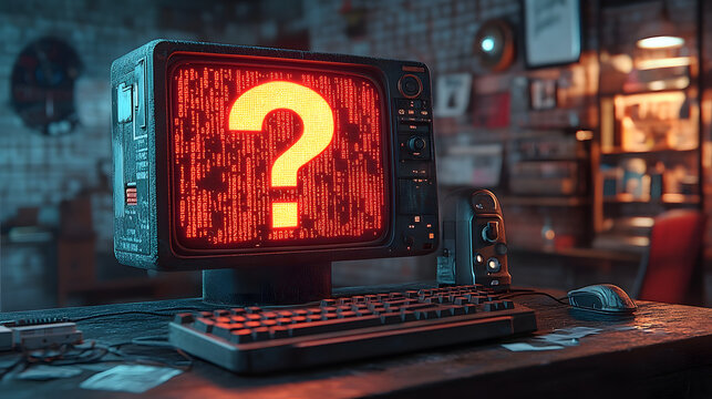 A Computer Monitor Displaying the Question Mark Symbol
