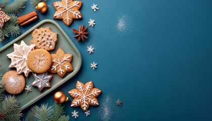 Wall Mural - Christmas cookies on a bright background with space for text