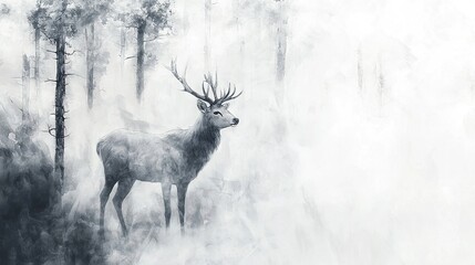 Wall Mural -  Deer in forest with tall trees background