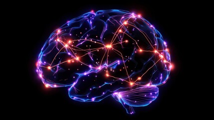 Poster - illuminated human brain with glowing circuits