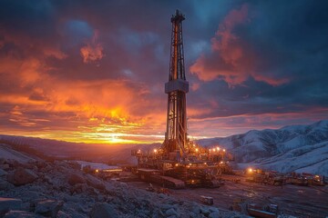 Poster - Oil Rig at Sunset