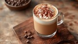 Mocha latte with a sprinkling of cocoa powder, enhancing its rich chocolate flavor