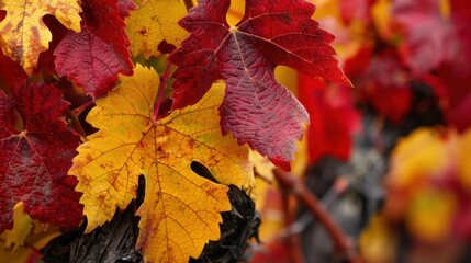 Sticker - Vibrant Autumn Leaves in Vineyard