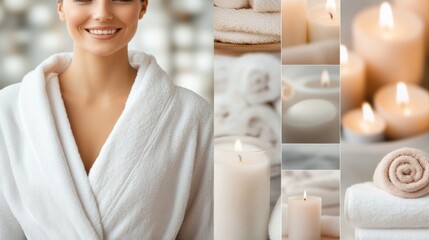 Poster - A woman in a robe with candles and spa products, AI