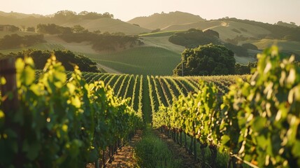 Wall Mural - Scenic Vineyard Hills with Grape Vines at Sunset