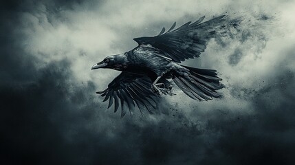 Wall Mural -   A monochrome image depicts a bird soaring through the clouds, emitting considerable smoke from behind