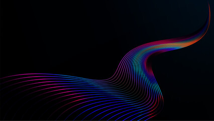 Poster - Flowing colorful wavy lines glowing on dark background