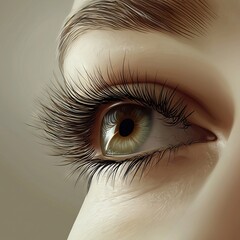 Poster -   A close-up of a person's eye with long eyelashes on the outer edge