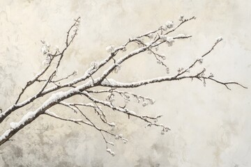 Poster - Snow-Covered Branch Against a Textured Wall