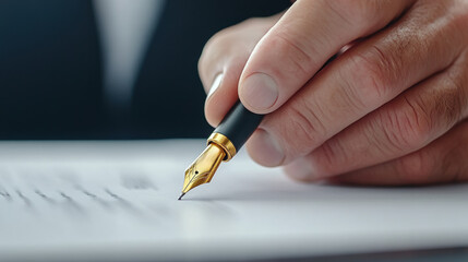 Wall Mural - A man signing a document with his fountain pen, AI