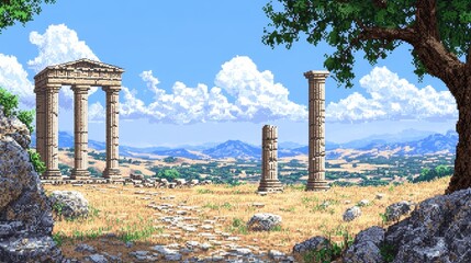 Ancient Greece Pixel Art Landscape Scene