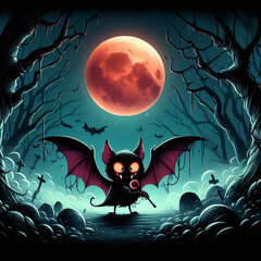 Canvas Print - Halloween Bat and Full Moon