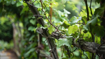 Sticker - Green Vine Tendrils Twisting Around a Trellis