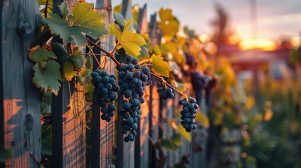 Poster - Vibrant Grapes Growing on a Vine at Sunset