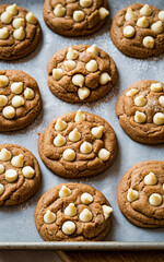 Poster - A plate of white chocolate gingerbread cookies on a gray surface