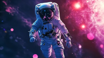 Wall Mural - An astronaut floats through space, surrounded by vibrant pink and blue nebulae