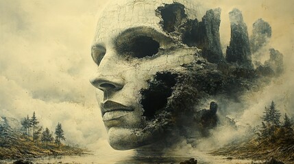 Canvas Print - Surreal Stone Face Landscape: A Dreamlike Vision