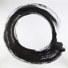 Black ink circle stroke on white background representing simplicity and balance. The brushstroke conveys motion and zen, creating a minimalist and meditative artwork