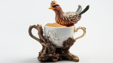 Sticker - A Bird Perched On A Porcelain Cup Sculpture