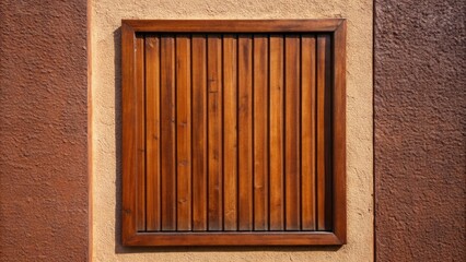 Rustic wooden window on a textured wall.