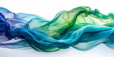 Wall Mural - Abstract Flowing Blue and Green Fabric on a White Background