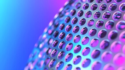 Poster - Microphotography of a fine mesh grid with a purple and blue gradient highlights the convergence of art and audio engineering.