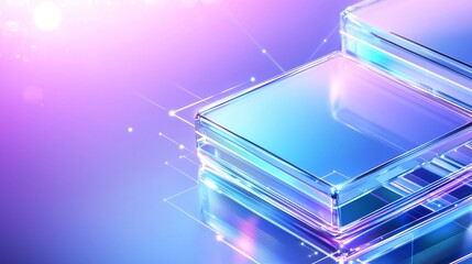 Poster - An abstract blockchain, futuristic technology, distributed data storage, and network connection technology. Cubes and squares are the icons of each category.