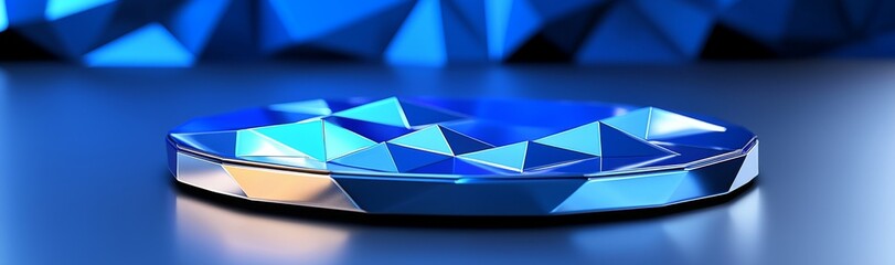Poster - The wallpaper depicts a wide panoramic polygonal scene with an abstract blue crystal background, faceted texture, macro panorama and a wide panorama polygonal scene