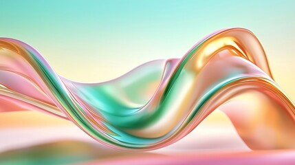 Poster - Abstract green and pink pastel shapes flowing through a light green pattern.