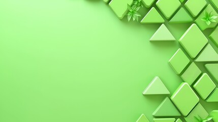 Poster - Sculptural geometric diamonds and triangles in modern contemporary design on green and white background.