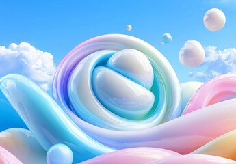 Aufkleber - Design layout for web, banners, flyers, posters. Abstract shapes on colorful trendy background. Modern fluid geometric figures in the form of swirls on gradient background. 3D rendered scene.