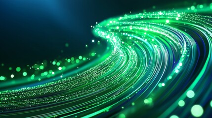 Poster - Background of abstract neon lines in different directions. Data flow, optical fiber, explosion star. 3D illustration motion effect. Healthy green technology light spectrum, fluorescent light.