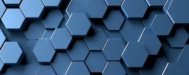 Poster - dark blue navy hexagonal background texture placeholder with radial center space. illustration for 3