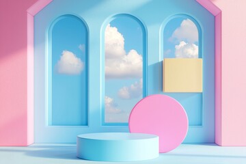 Poster - studio rendered in 3d with geometric shapes and podiums. platforms for product presentations, mockup