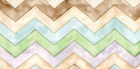Poster - A colorful seamless monochrome zigzag pattern covers a wooden wall with an abstract geometric background.