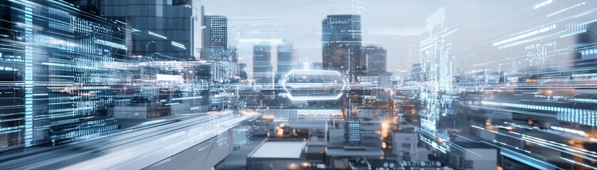 Poster - 9. AI urban planning, futuristic cityscape, digital networks, advanced technology