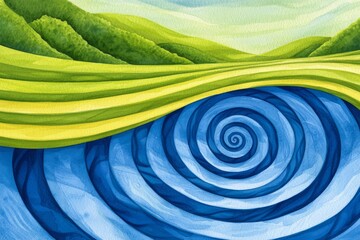 Poster - Geometric abstract rings are layered in blue, green, teal, and white circles for an abstract modern background.